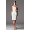 Sheath Column Strapless Knee-length Lace Ribbon Wedding Dress